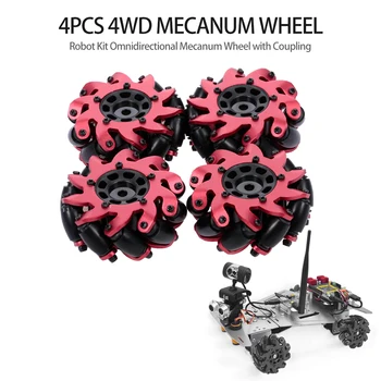 

4Pcs 1:10 RC Car Aluminum Alloy Mecanum Wheel Heavy Duty Drive 4WD Wheel Kit Mecanum Wheel with Coupling for RC Truck Buggy