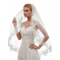 2021 New Romantic Wedding Bridal Veil White Ivory Embroidery Handmade Applique 2 Layers With Comb velos de novia