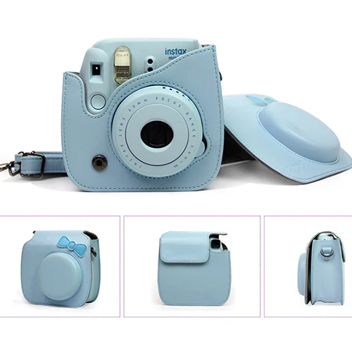 Fujifilm Instax Mini camera Bag ColorfuI мгновенный аксессуар для камеры из искусственной кожи чехол с плечевым ремнем для Instax Mini 9 Min8 8 - Цвет: Bow-knot blue