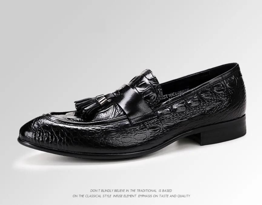 Men's casual shoes Classic Loafer Genuine Leather Tassel Crocodile Grain Formal Wedding Party banquet Dress Shoes Male Flats