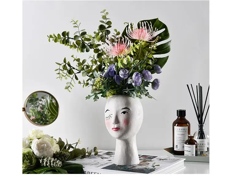 European Resin Vase Head Portrait Sculpture Flower Pot Decoration Ornaments Home Livingroom Office Desktop Furnishing Crafts Art