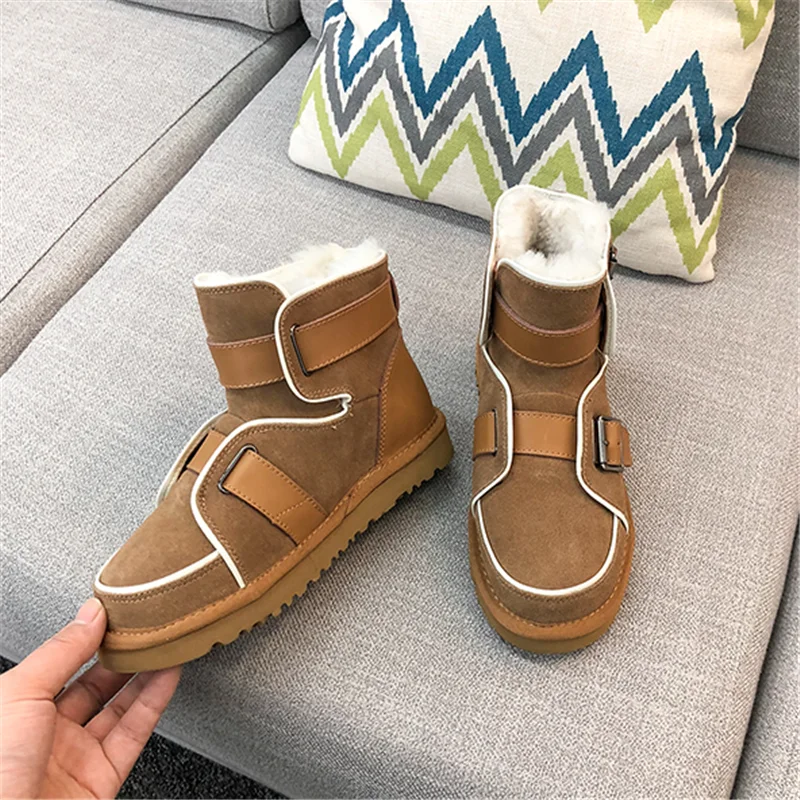 Scarpe donna/зимние ботинки; женская обувь; Botines Mujer; женская обувь из флока с круглым носком; chaussures femme; женские ботинки с пряжкой; обувь с мехом на среднем каблуке