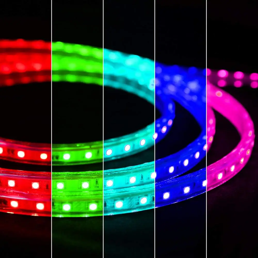 Jk505 fita de luz led rgb que muda de cor, smd 5050, 110 120v ac, à