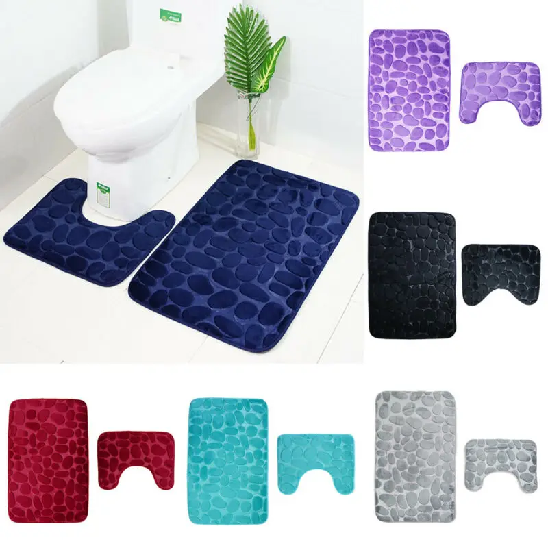 

2PCs/Set Bathroom Toilet Mat Non Slip Extra Mat Suction Grip With Rubber Backing
