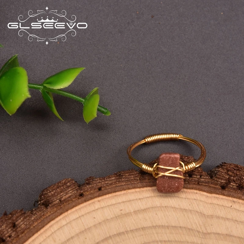 Glseevo Unusual Sandstone Gemstone Brass 18k Gold Plated Ring Women Wedding Engagement Love Luxury Vintage Gift Jewelry GR0284F | Украшения