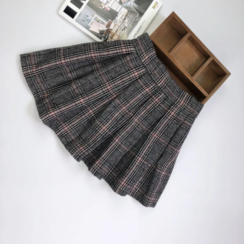 Plaid Новинка года; зимняя детская юбка; модная Корейская шерстяная плиссированная юбка в клетку; Юбки принцессы в консервативном стиле для девочек; одежда для детей 2-8 лет - Цвет: Plaid