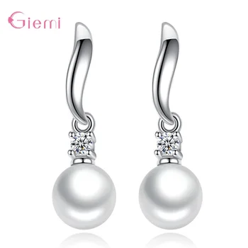 

Beautiful 925 Sterling Silver Cubic Zirconia Drop Earrings Trendy Real Natural White Freshwater Pearl Women Birthday Jewelry