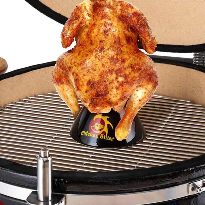 Ceramic Chicken Roaster Rack, Beer Can Chicken Stand Vertical Poultry Cooking BBQ Accessories, Non-Stick Ceramic Steamer