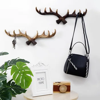 

European Style Retro Antlers Hooks Wall Hanging Coat Hook Resin Sundries Hanger Wall Mounts Room Storage Racks Crafts Home Decor