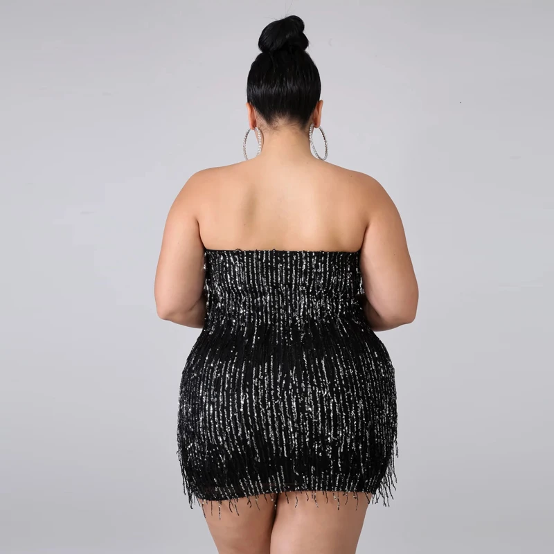 Летние сексуальные платья размера плюс 5xl с открытыми плечами, без рукавов, с кисточками, облегающие платья для женщин, Клубные вечерние платья, блестящие вечерние платья