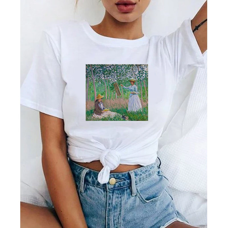

Fashion Women Oil painting T-shirt 90s Painting Ulzzang Casual Tops Tees T-shirt Female Clothes