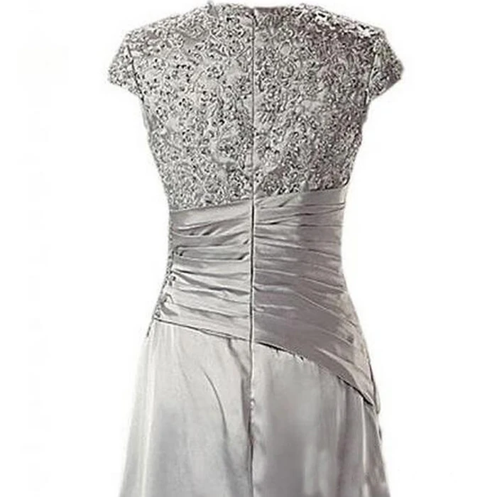 Cap Sleeves Jewel Neck Mother of the Bride Dresses Zipper Back Pleating Beads Satin Evening Gowns Custom Wedding Guest Dress