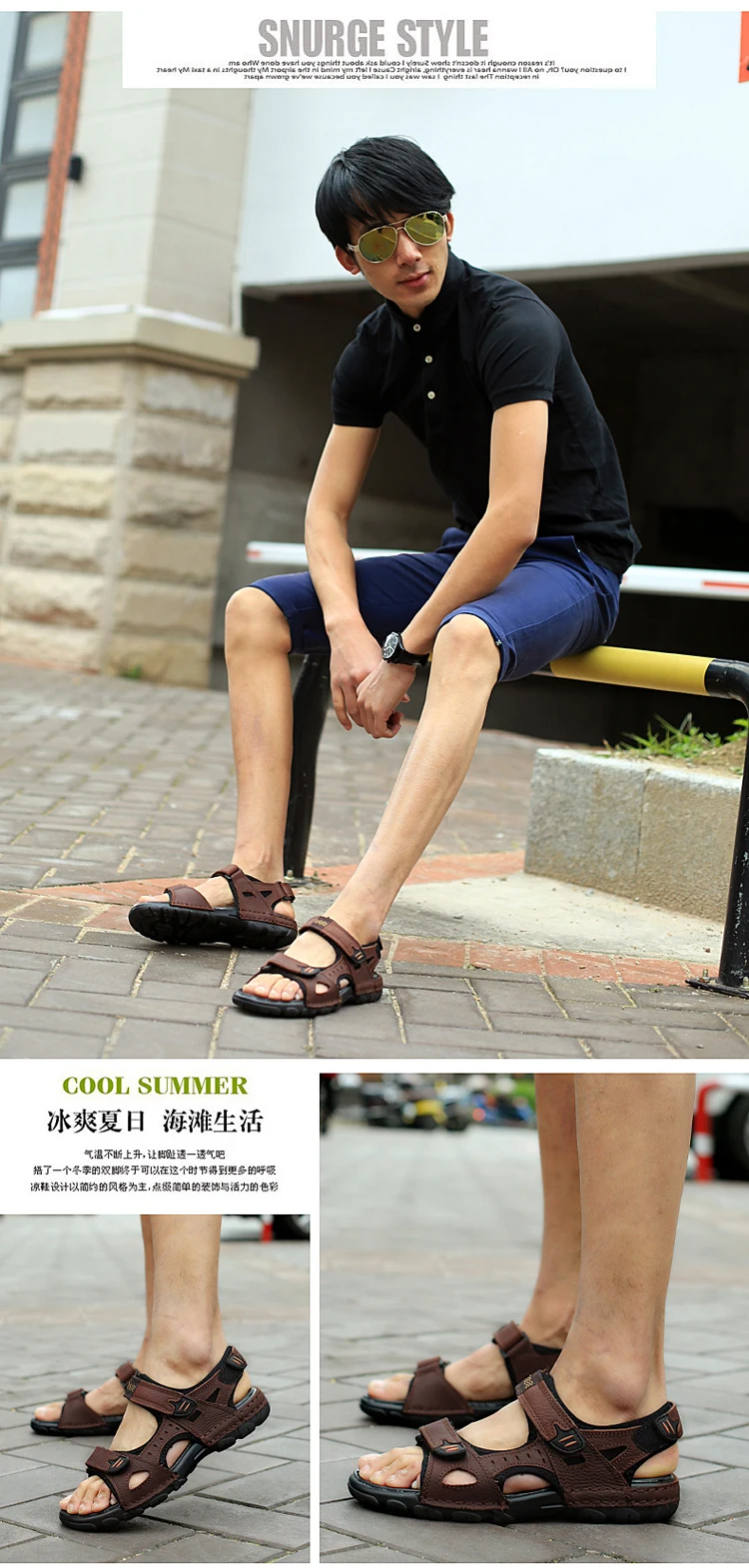 Brand High Quality Genuine Leather Men Sandals Summer Casual Men Footwear Shoes Men Flat Breathable Leather Sandals