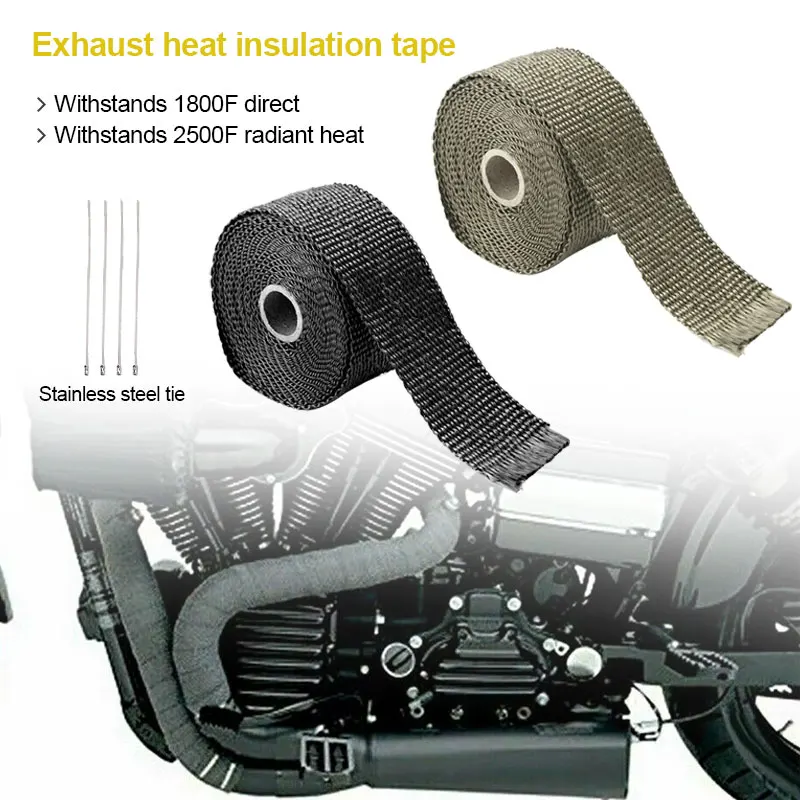 

Titanium Manifold Exhaust Wrap Header Pipe Heat Turbo Insulation Tape 1" x 16FT+4 Ties