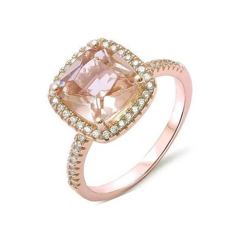 Rose Gold Color Ювелирных изделий 925 пробы серебряные гало кольца для женщин Женский морганитом, Обручение Винтаж кольца ювелирные украшения - Цвет камня: Rose Gold Color