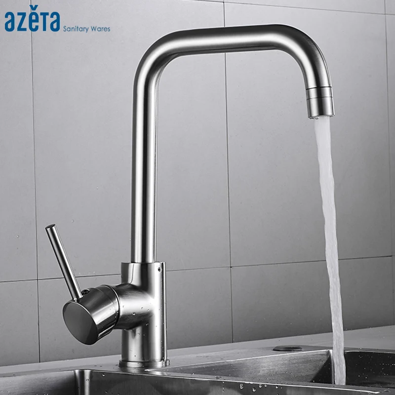 Azeta Kitchen Faucet 360 Degree Rotate Brushed Nickel Brass Kitchen