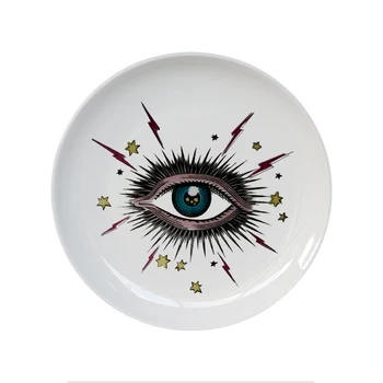 

Big Eye Starry Sky Decorative Plate Ceramic Round Dish Cat Head Jewelry Storage Dish Artistic Sky Eye Colorful Plate Fashion