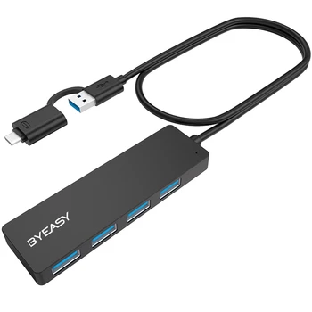 

BYEASY UH-109D USB Hub USB C Hub to USB 3.0 Hub with 4 Ports and 2 Ft Extended Cable Ultra Slim Portable USB Splitter