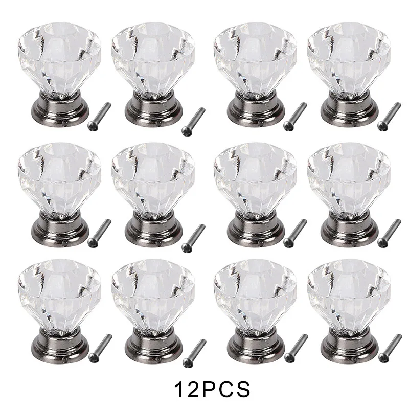 12pcs 4/8/12/16 шт Хрустальные стеклянные дверные ручки Фурнитура для шкафа, для ящика Кухня ручка TSH магазин - Цвет: 12pcs