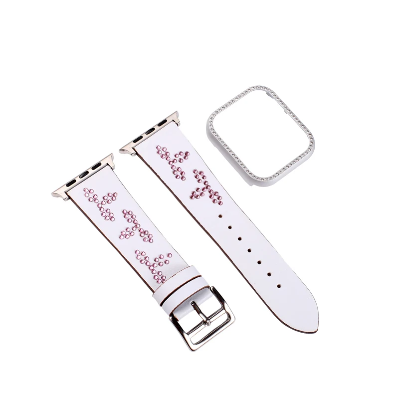 Ремешок для Apple watch band 5, 4, 44 мм, 40 мм, натуральная кожа, один тур, correa+ Алмазный чехол iwatch series 3, 2, 42 мм, 38 мм, ремешок - Цвет ремешка: White suit