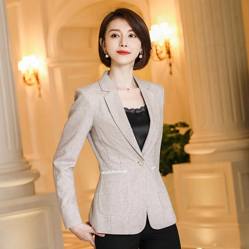 

2019 Autumn & Winter New Style Fashion Simple Interview Business Trip Work Clothes Women's Apricot Small Suit Women's Business S