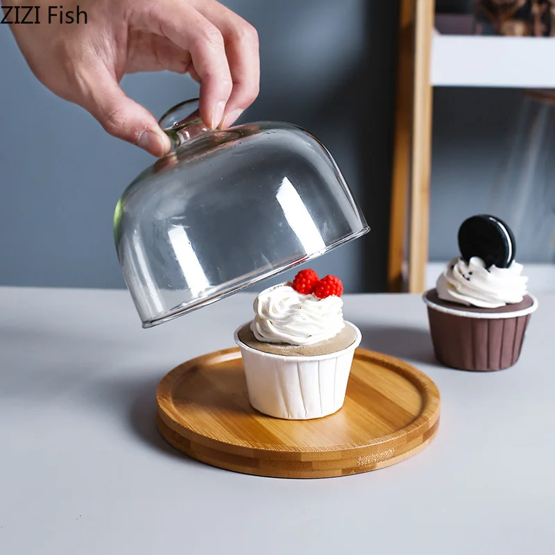 1Pcs Transparent Round Glass Cover Dustproof Restaurant Hotel Fresh Food Cake Cover Chinese Style Durable Food Protective