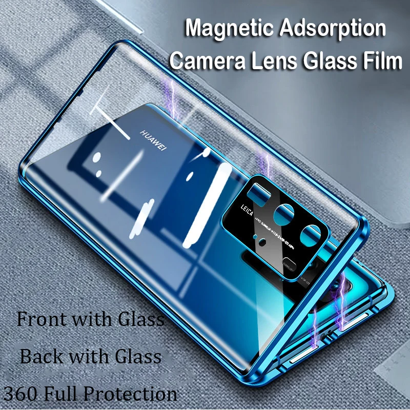 

Magnetic Phone Case For Huawei P40 Pro P30 Mate 20 Mate 30 Pro Camera Lens Glass Cover Metal Bumper Honor 20Pro V30 Nova6 5 Case