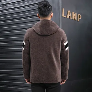 

Winter New Real Fur Coat Men 100% Wool Jacket Sheep Shearing Short Men's Fur Coat Hooded Blouson Homme L18-3413 KJ1460