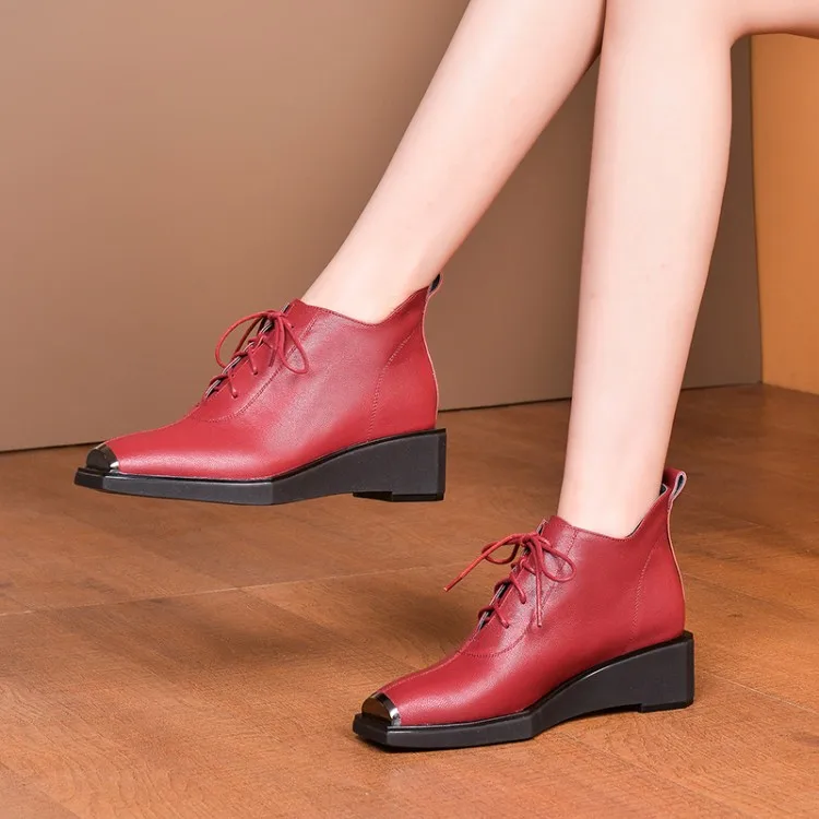 Женские мягкие ботильоны из коровьей кожи MLJUESE Красные Короткие Плюшевые Ботинки