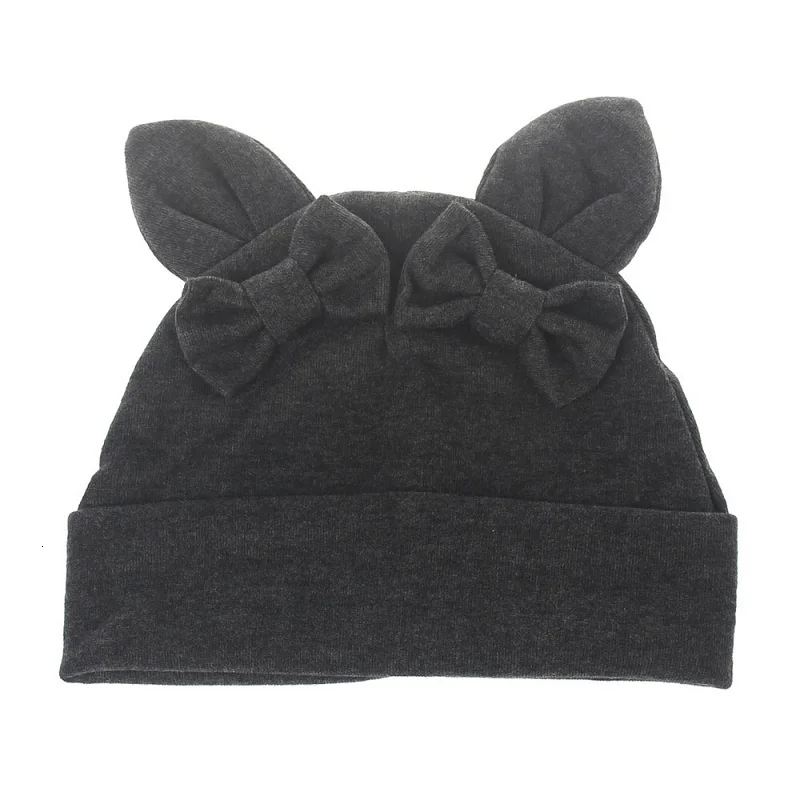 Baby Girl Hat Rabbit Ear Hat For Girls Cotton Bow Knot Children's Cap Toddler Kids Hats Cartoon Cute Baby Hats Bonnet - Цвет: Gray