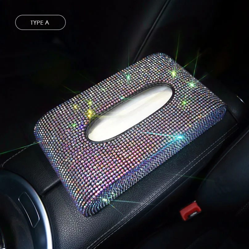 Алмазная наклеиваемая кожа автомобиля коробка ткани Bling Роскошные женские бумажные полотенца чехол для домашнего офиса стиль использования - Название цвета: Type A