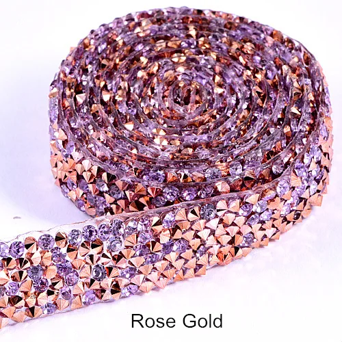 1 ярд 1,5 см ширина красочная Смола Стразы Обрезка горячей фиксации глажка стразы на сетчатой основе для DIY аксессуары для одежды B1283 - Цвет: Rose Gold