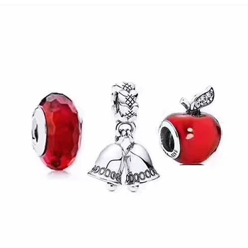 

NEW 100% 925 Sterling Silver Christmas Bells Decoration Christmas Eve Apple Charm Cut Glass Bead Set Simple Concise Jewelry