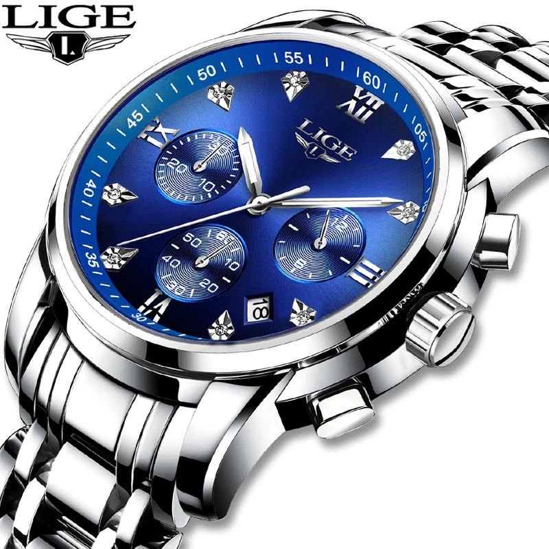 Relogio Masculino 2020 LIGE Casual Fashion Men ’s Watches Diamond Dial Quartz Watch Business full Steel Waterproof Clock+Box | Наручные