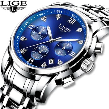 

Relogio Masculino 2020 LIGE Casual Fashion Men ’s Watches Diamond Dial Quartz Watch Men Business full Steel Waterproof Clock+Box