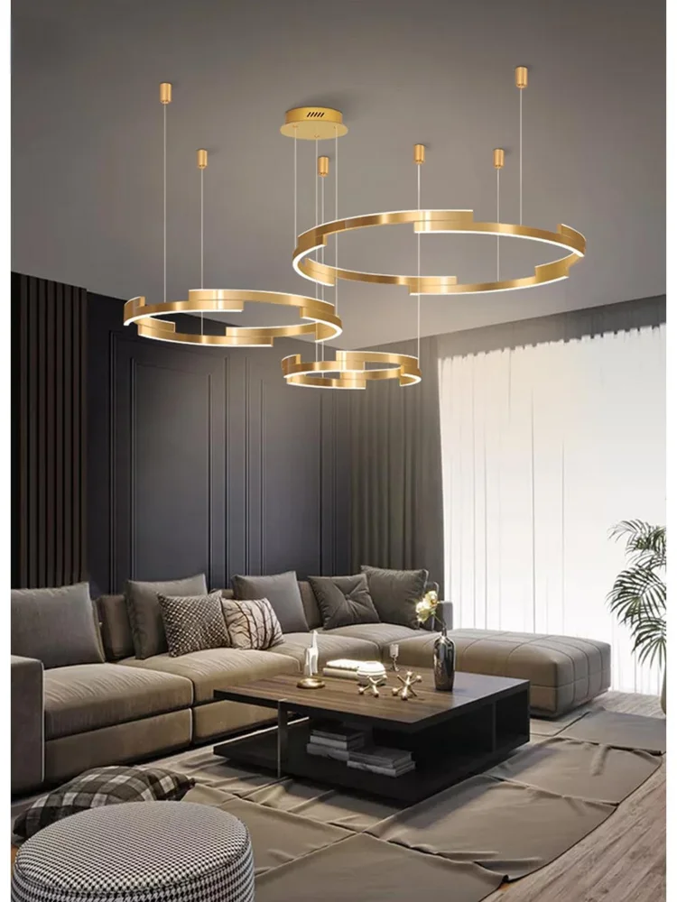 

Modern Luxury Ring LED Chandelier Gold CNC Aluminum Lobby Chandeliers for Living Room Ceiling Hanging Lights Dining Room Light