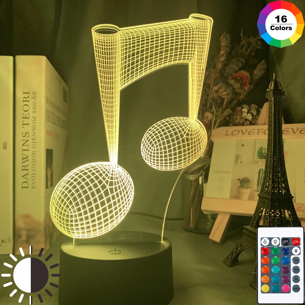 

Acrylic 3d Illusion Baby Night Light Musical Note Hologram Nightlight Led Touch Sensor Colorful Usb Battery Powered Bedside Lamp