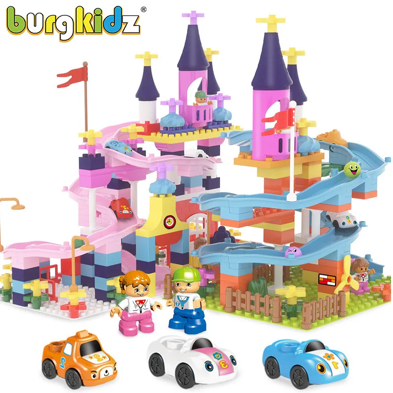 

City series Marble Race Run Big Blocks compatible duploed Building Block Funnel Slide DIY Assembly Bricks Toys for children gift