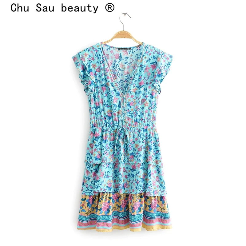Женское Многослойное платье миди Chu Sau beauty Boho с цветочным принтом Летнее
