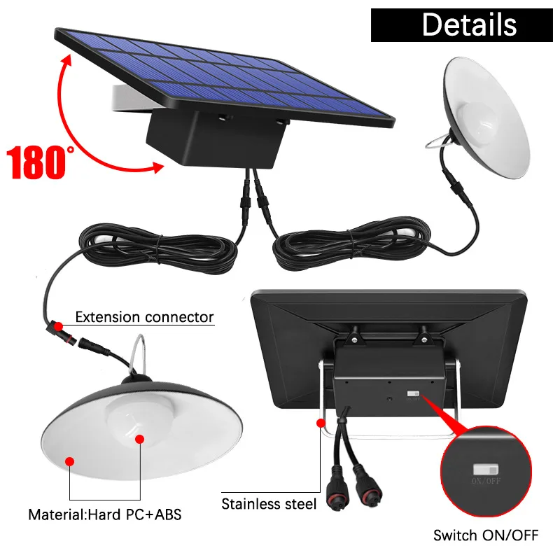 LTOON Double Head Solar Pendant Light Outdoor Indoor Solar Lamp With Line Warm White/White Lighting For Camping Home Garden Yard