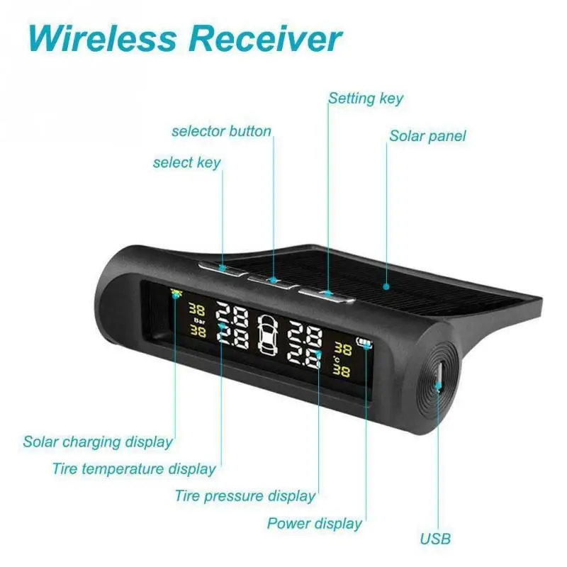 AU Солнечная энергия авто TPMS давление в шинах ЖК монитор система беспроводной 4 датчика