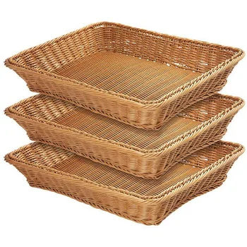 

Wicker Bread Basket,Woven Tabletop Food Fruit Vegetables Serving Basket, Restaurant Serving,Brown (3 PACKS)