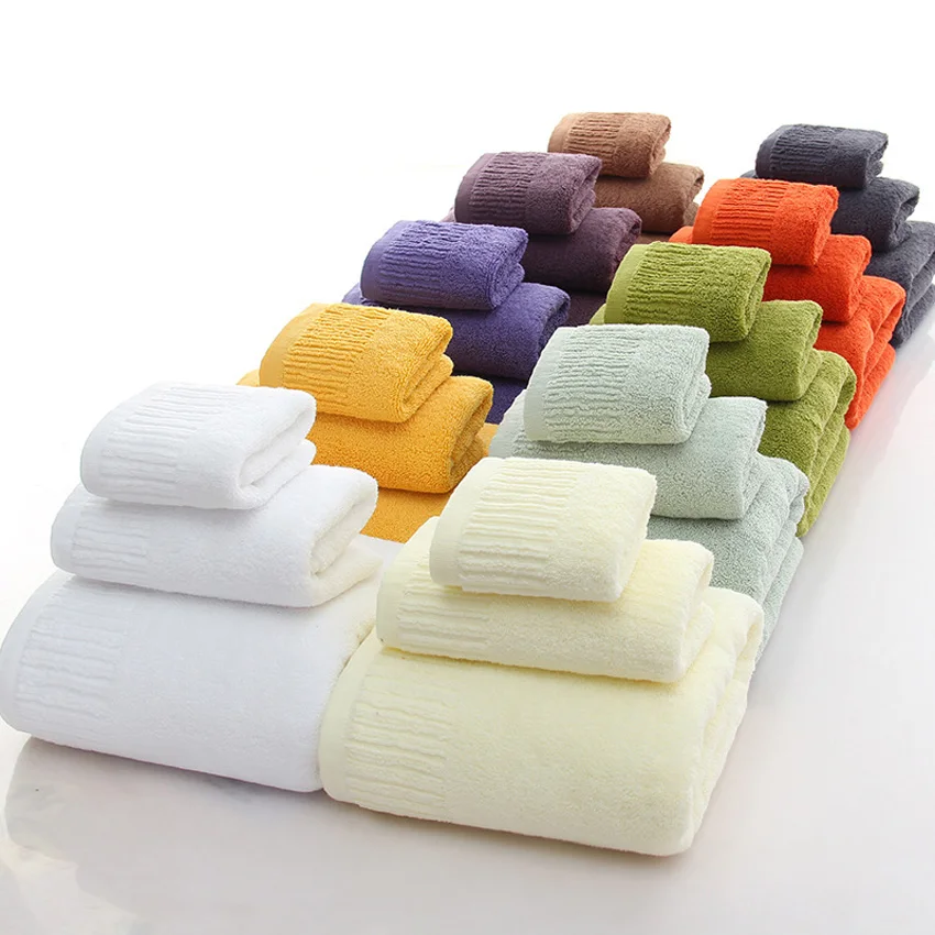 

3PCS Thick Solid Color Towel Set Cotton Soft Beauty Face Towel Shower Bath Spa Towel For Adult Kid Home Bathroom Toalha De Banho