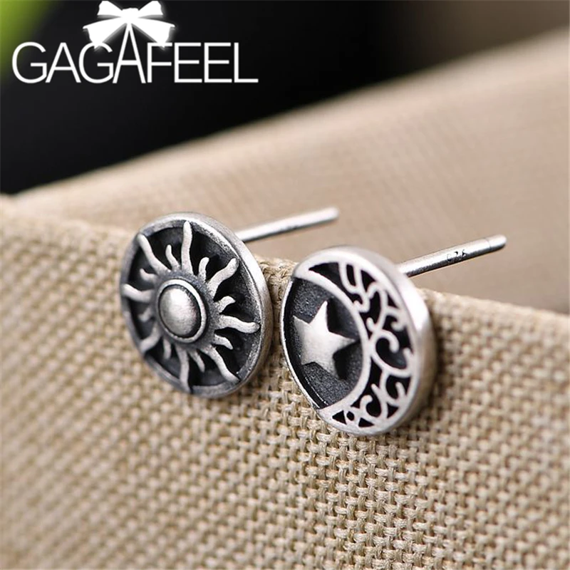 GAGAFEEL, Винтажные Солнцезащитные лунные серьги, асимметричная серьга, круглые серьги-гвоздики для женщин, вечерние ювелирные изделия из серебра S925 пробы, подарки