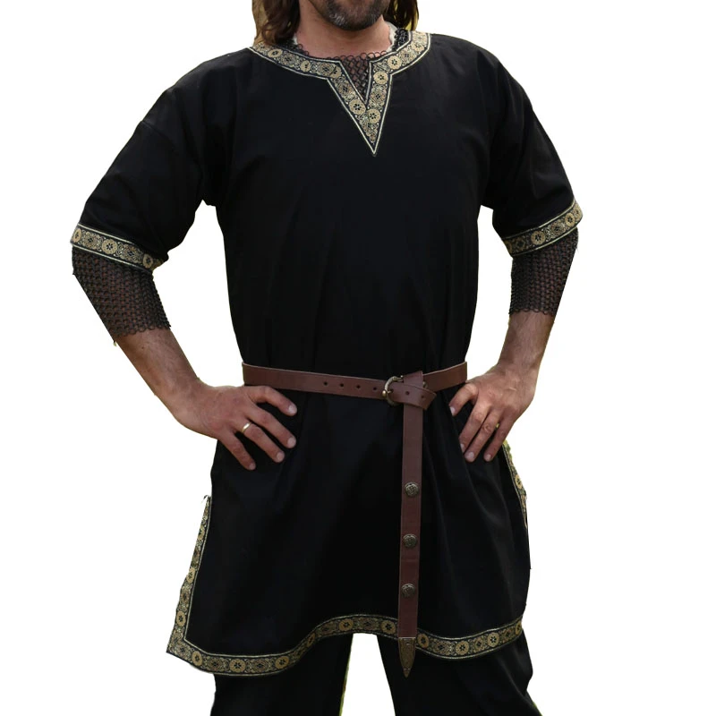 Medieval Knight Warrior Costume Play Short Sleeved Tunic Men Cosplay Viking Ren Faire LARP Tops Shirt For Plus Size| - AliExpress