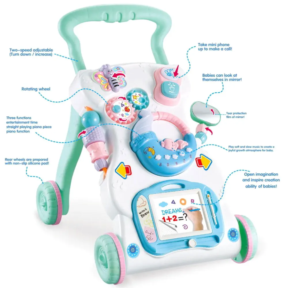 Baby Walker New Multifuctional Stroller Toddler Trolley Sit-to-Stand Musical Walker Adjustable Anti-rollover Baby Activity Suppl