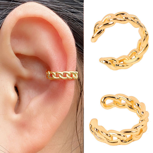 Earrings Without Ear Hole Star Wrap Clip On Earrings Earcuff for Women Chain Hollow Ear Cuff  Fake Earring Piercing