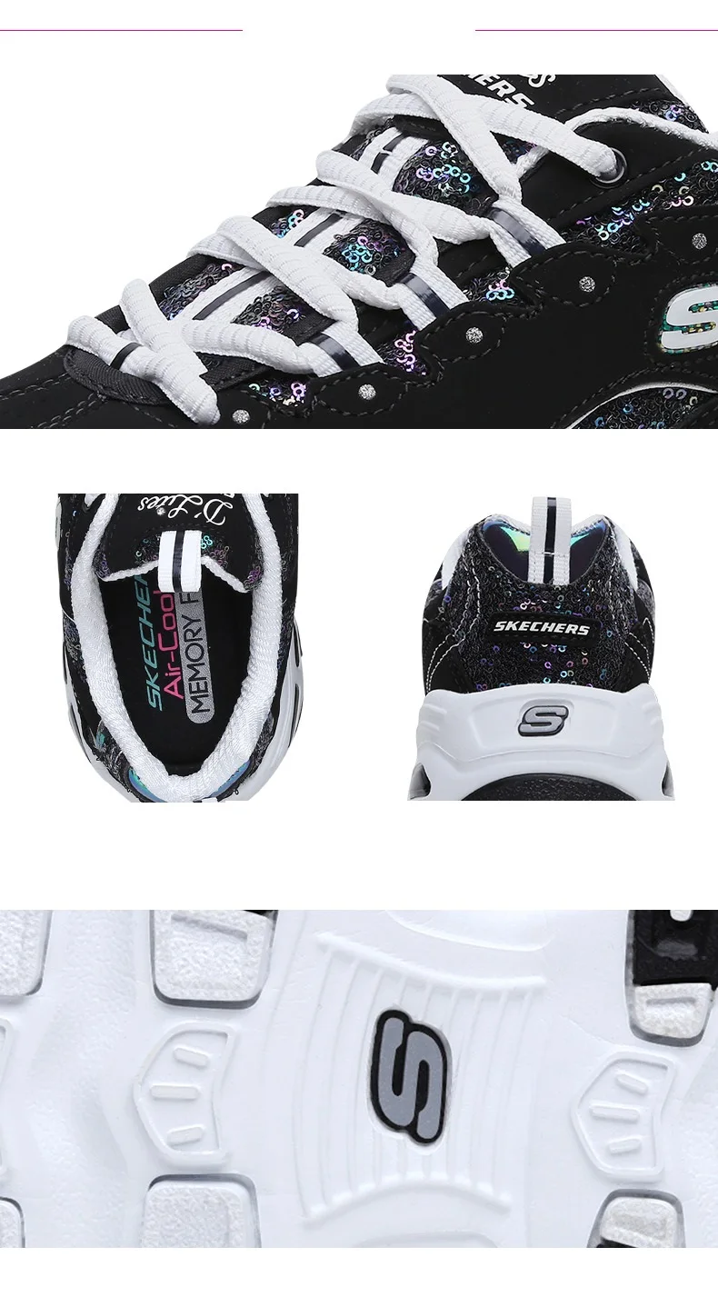 Skechers туфли в повседневном стиле; Для женщин D'lites, на платформе ботинки с массивным каблуком кроссовки удобные женские туфли на плоской подошве модные папа обувь Брендовая оригинальная 11916-BKW
