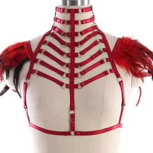 Бюстгальтер на бретельках, перьевые эполеты, топ, клетка, плечо, красное жгучее крыло размера плюс, художественные костюмы, ремень, бюстгальтер, пояс, грудь, эластичный