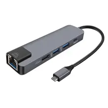 5 в 1 Многофункциональный usb type C концентратор Hdmi 4K USB C концентратор к Gigabit Ethernet Rj45 Lan адаптер 3 USB-C зарядное устройство